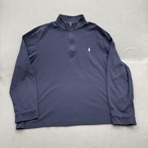 Polo Ralph Lauren Sweater Mens 2XL Blue 1/4 Zip Mock Neck Pullover Pony